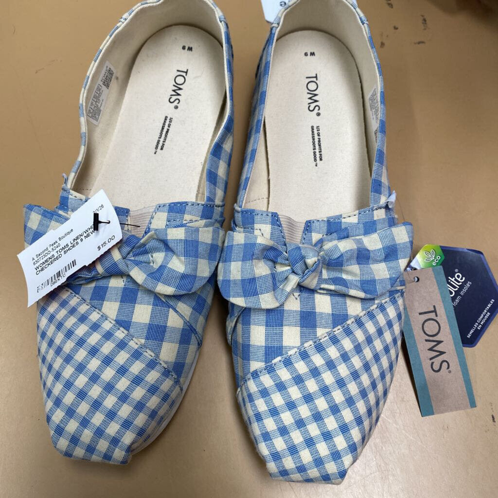 WOMENS TOMS LINEN/WHITE CHECKERED SHOES 9 NEW