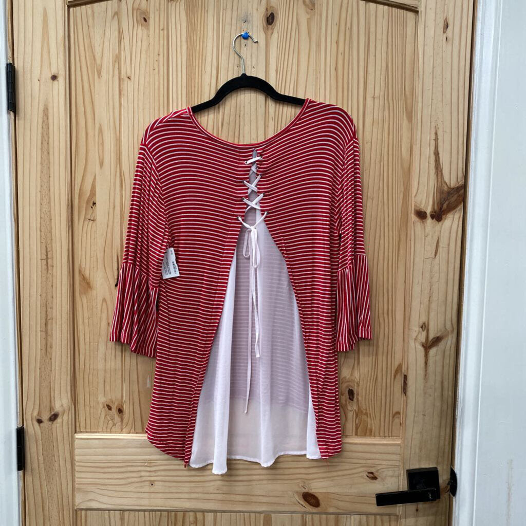 WOMENS BOBEAU RED/WHITE STRIPE SHIRT L