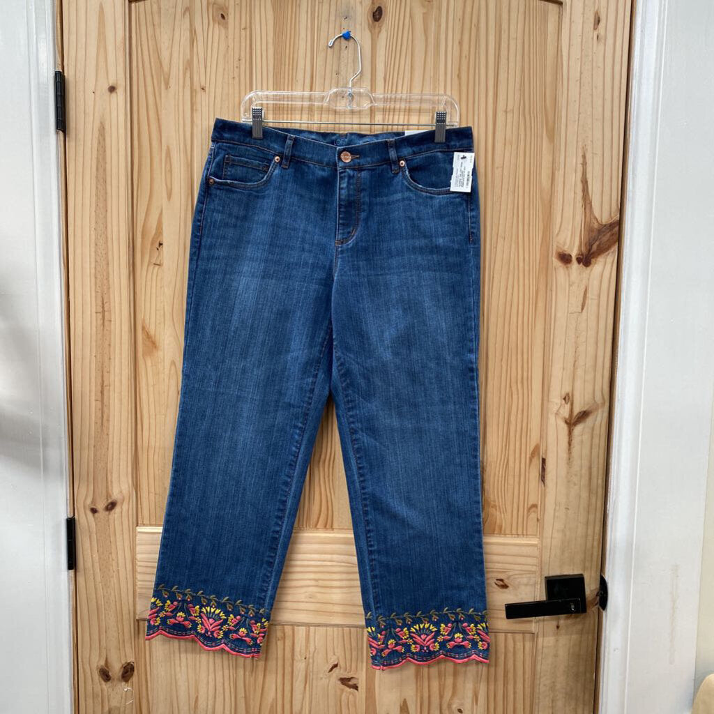 WOMENS THE LOFT DENIM JEANS FLOWERS EMBROIDERED 10 NWT