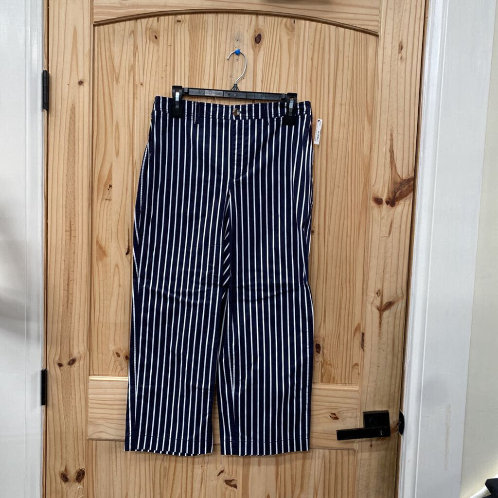 WOMENS CHICOS NAVY BLUE/WHITE STRIPE PANTS 6 NWT