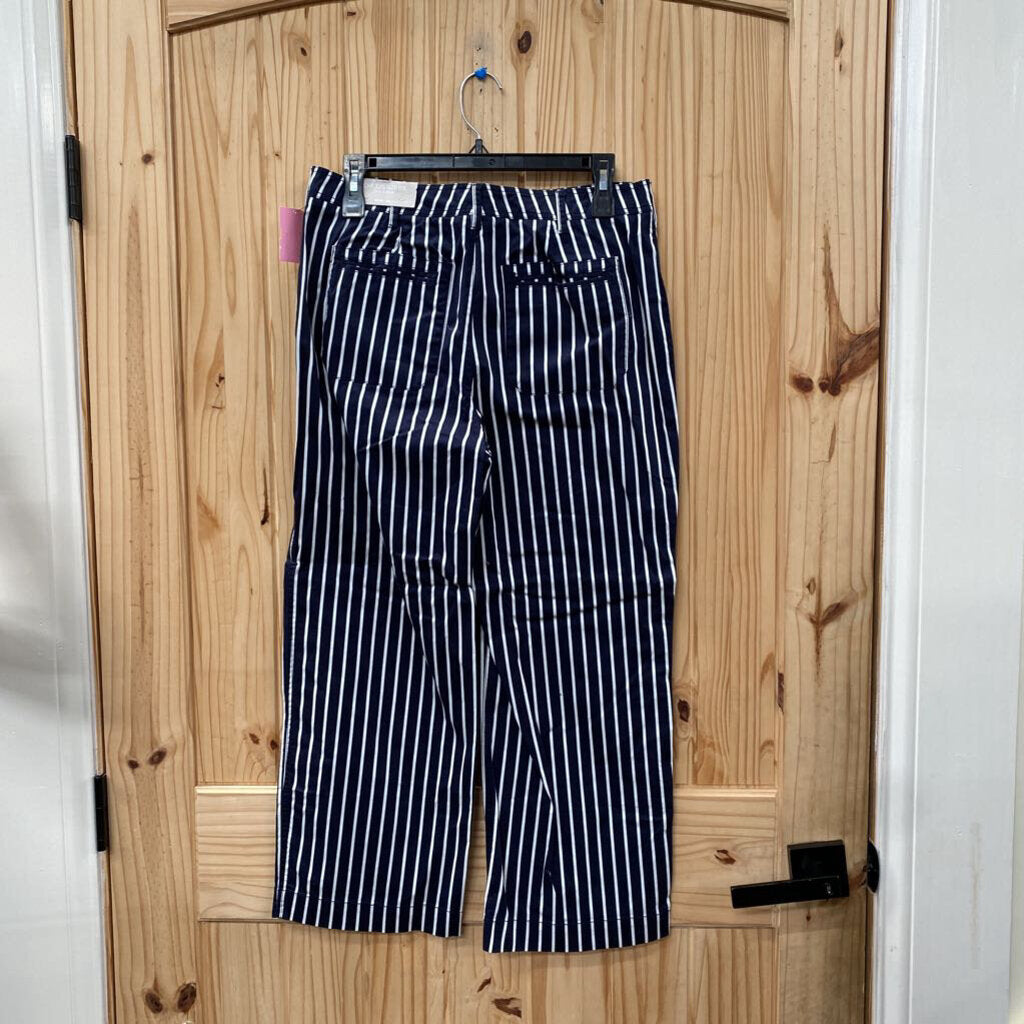 WOMENS CHICOS NAVY BLUE/WHITE STRIPE PANTS 6 NWT