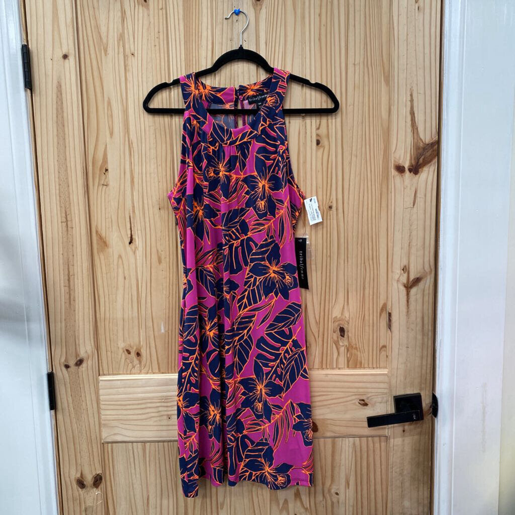 WOMENS TRIBAL FEMME SL DRESS NAVY BLUE/PINK/ORANGE M NWT