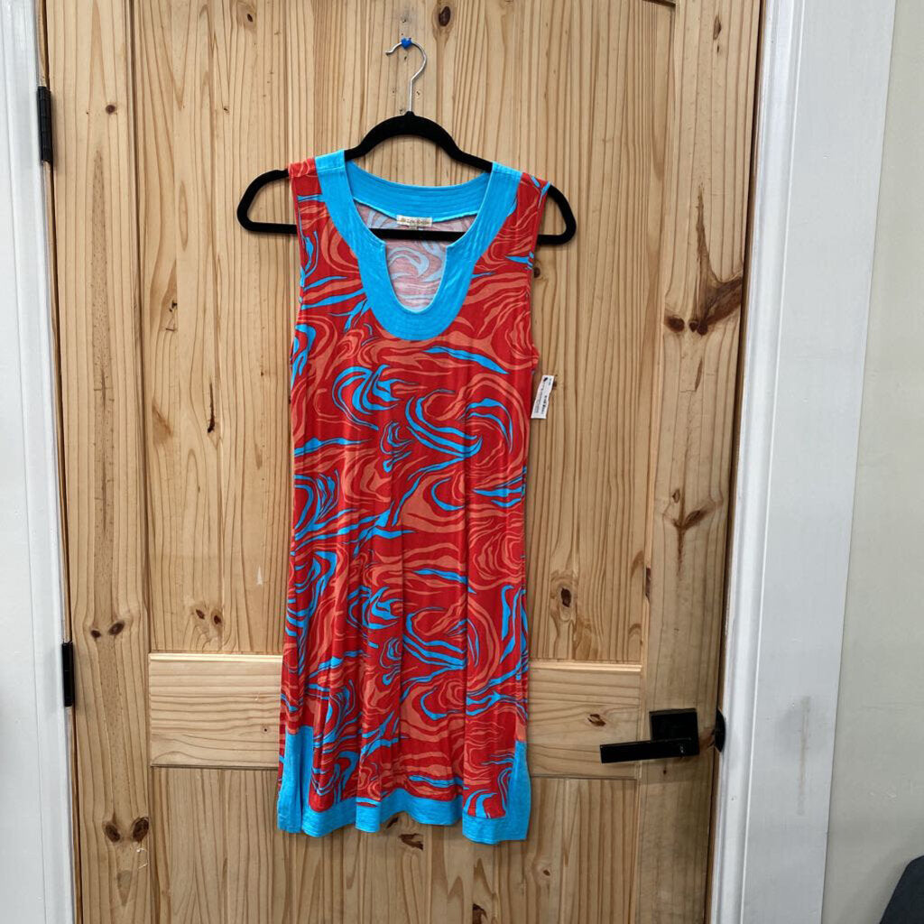 WOMENS ZEN KNITS SL DRESS ORANGE/SKY BLUE M