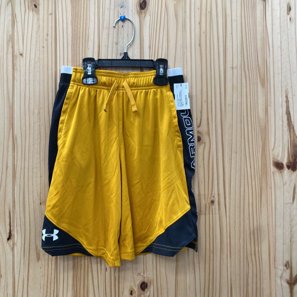 BOYS UNDER ARMOUR SHORTS GOLD/WHITE/BLK YMD 10