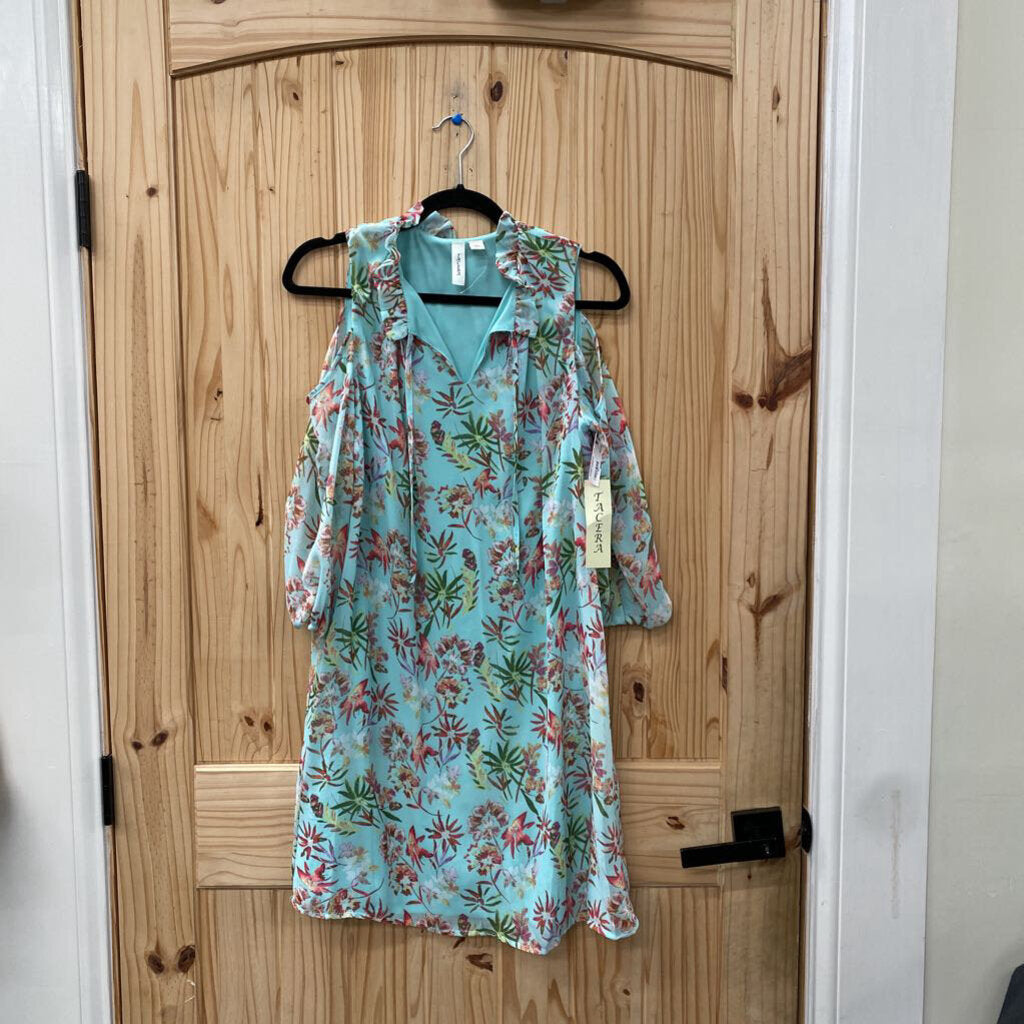 WOMENS TACERA AQUA FLORAL DRESS M NWT