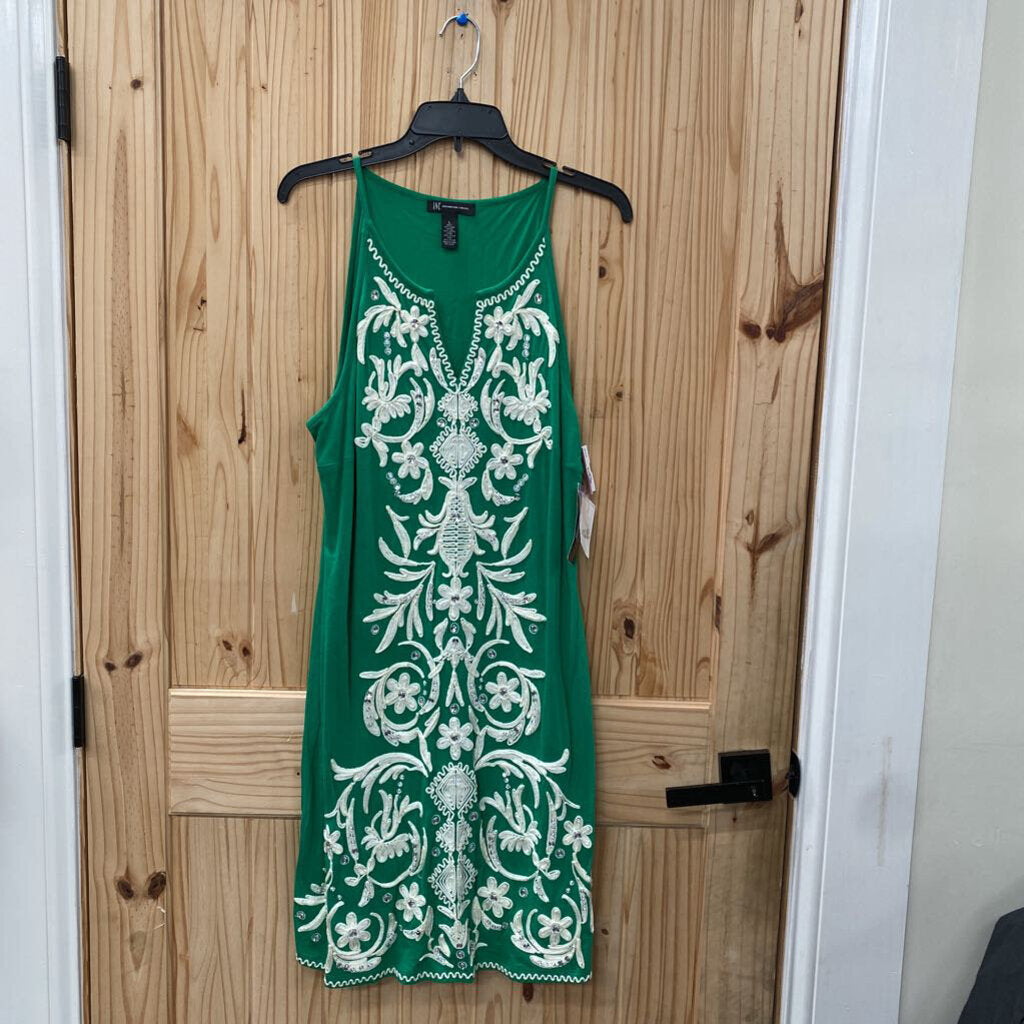 WOMENS INC SL DRESS GREEN/WHITE L NWT