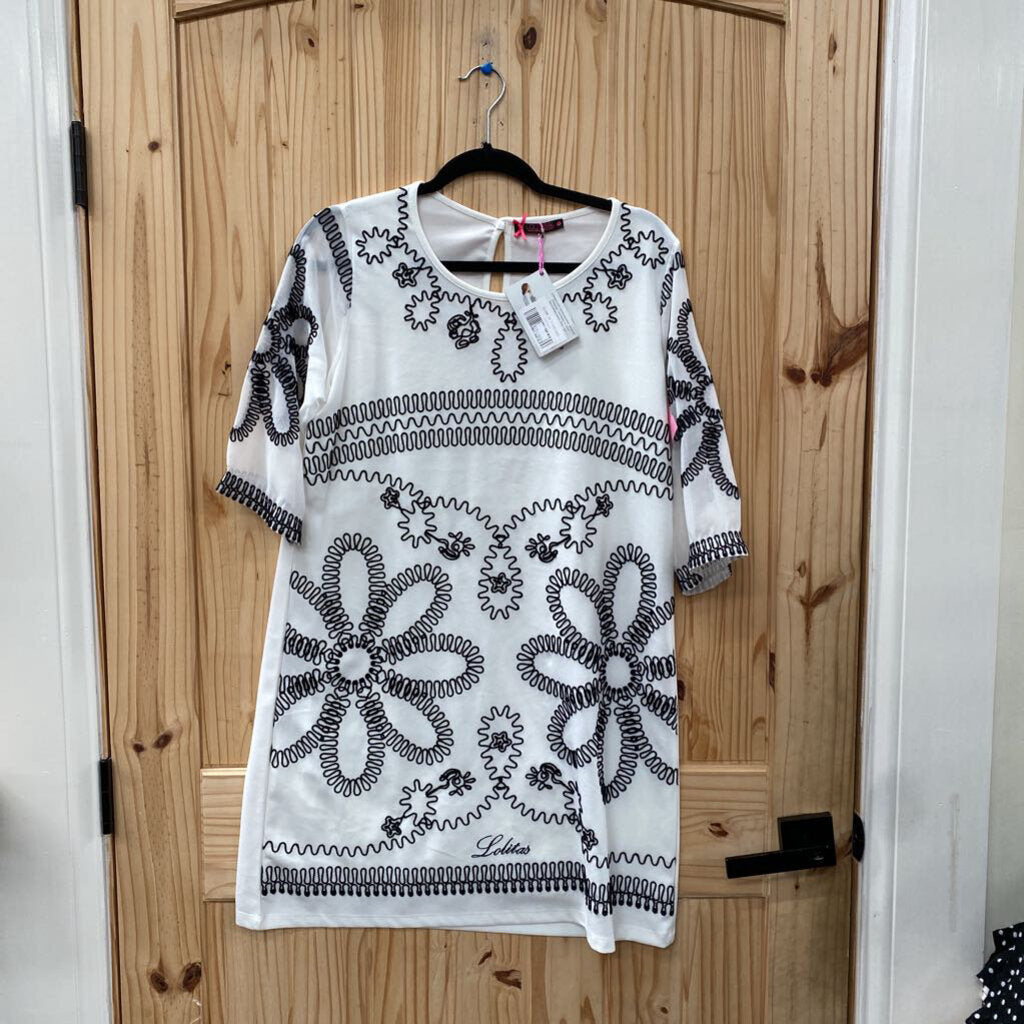 WOMENS LOLITAS&L BLK/WHITE CASUAL DRESS L NWT