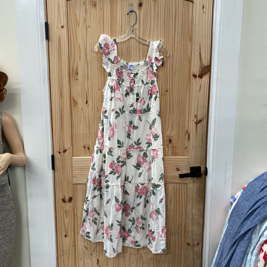 WOMENS OLD NAVY IVORY FLORAL SL DRESS M NWT
