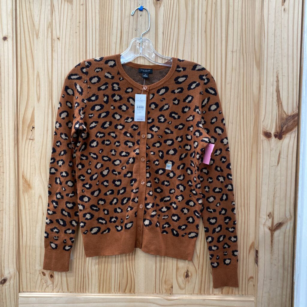 WOMENS ANN TAYLOR LEOPARD SWEATER BURNT ORANGE/TAN/BLK XS NWT