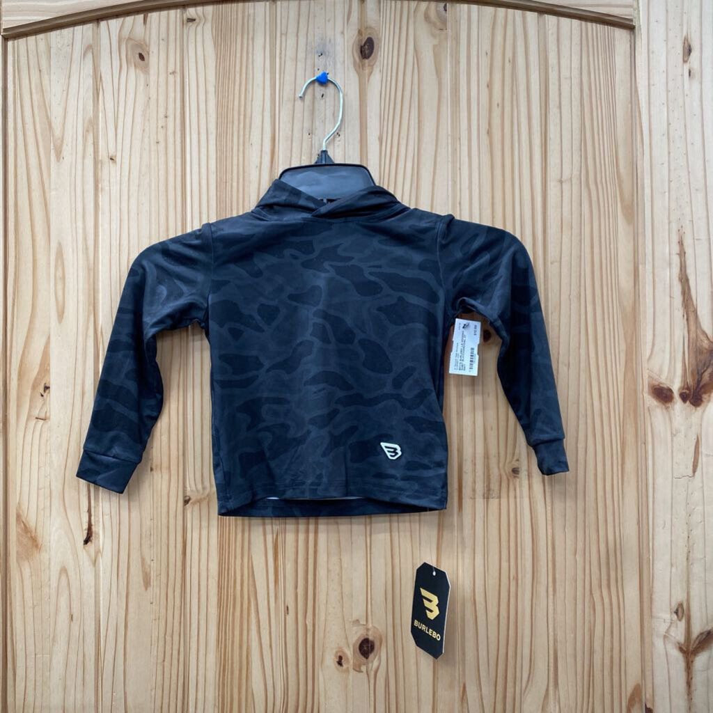 BOYS BURLEBO LS HOODED SHIRT BLK/CHARCOAL 2T NWT