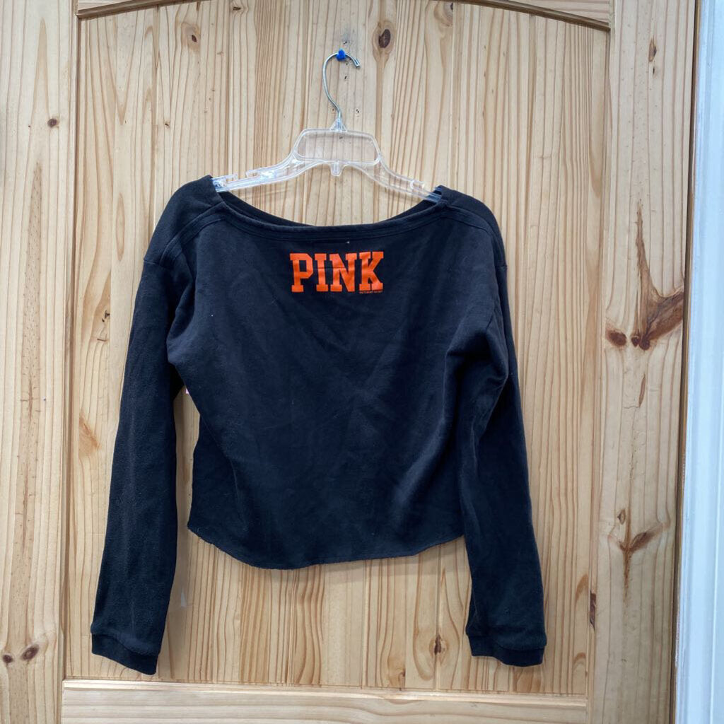 WOMENS VS PINK OSU CROP TOP SWEATSHIRT BLK/ORANGE M