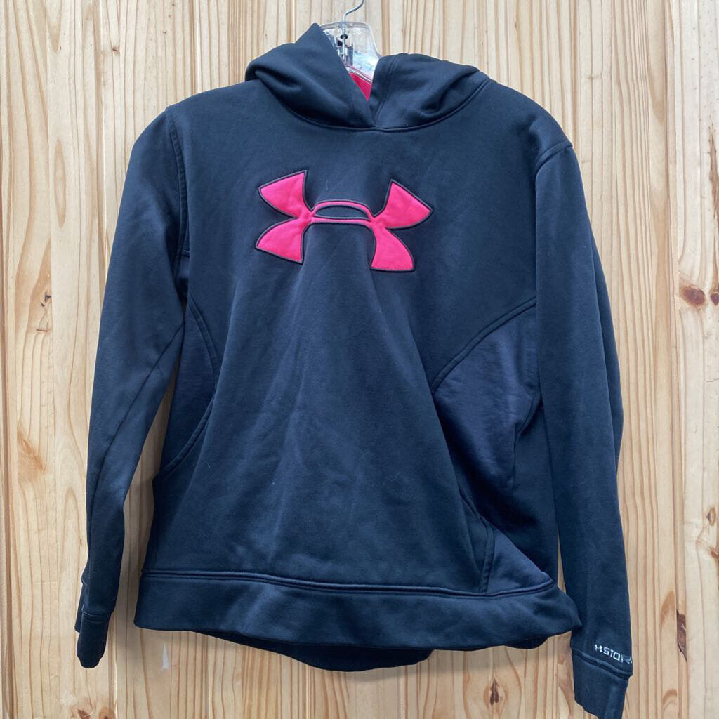 GIRLS UNDER ARMOUR HOODIE BLK/PINK YXL 14