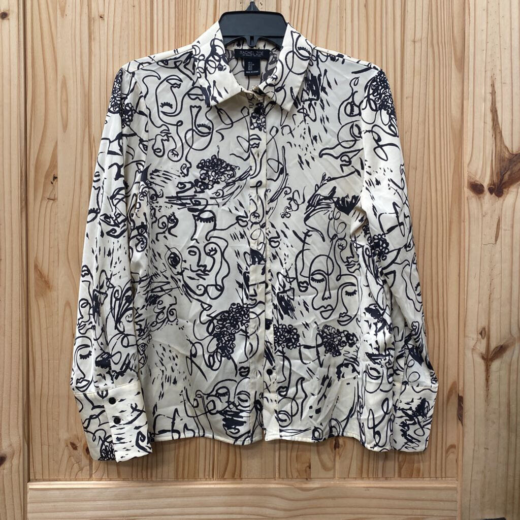 WOMENS RACHEL ZOE CASUAL LS TOP TAN/BLK S