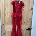 GIRLS SPIRIT RED VELOUR SL ROMPER M 7/8