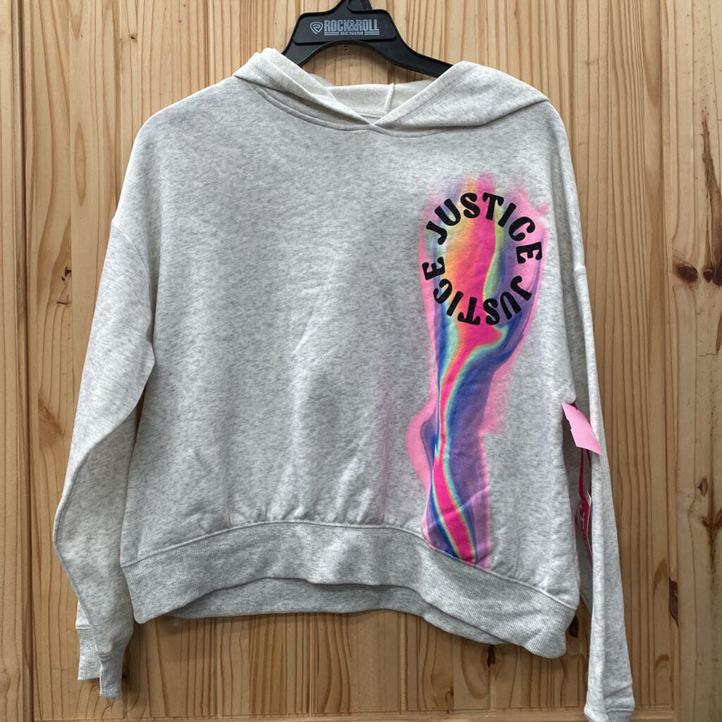 GIRLS JUSTICE LT GREY HOODIE XL 16/18 NWT