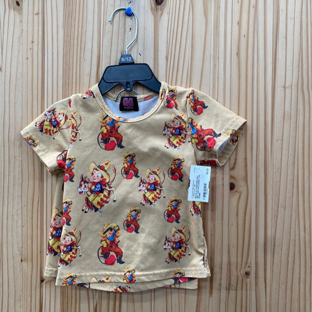 BOYS CG WESTERN 2PC SET TAN W/COWBOY XS 12/18M