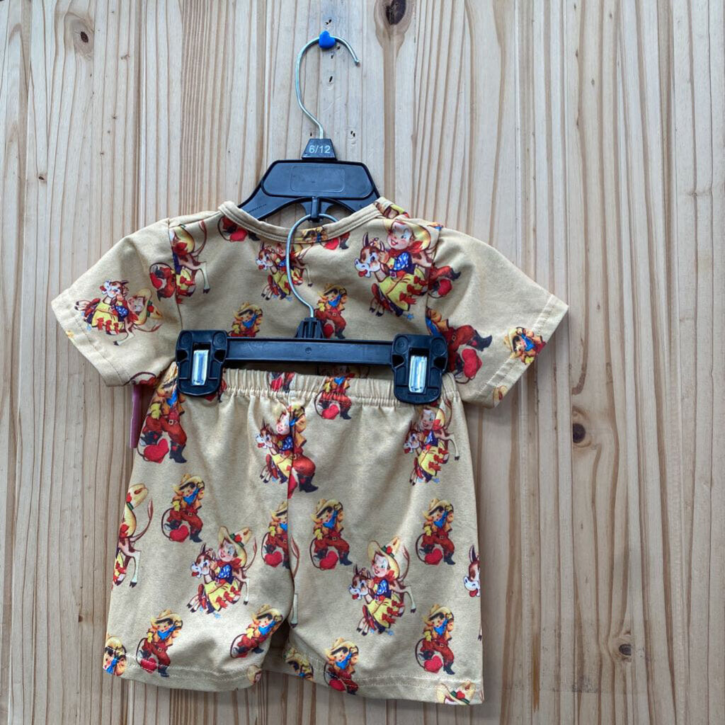 BOYS CG WESTERN 2PC SET TAN W/COWBOY XS 12/18M