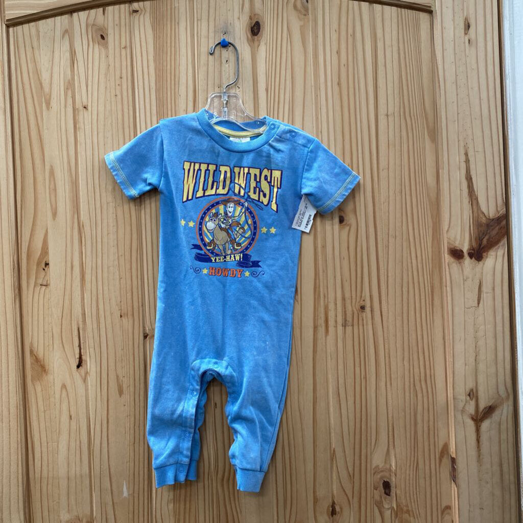 BOYS WILD WEST LT BLUE ROMPER W/WOODY 12M