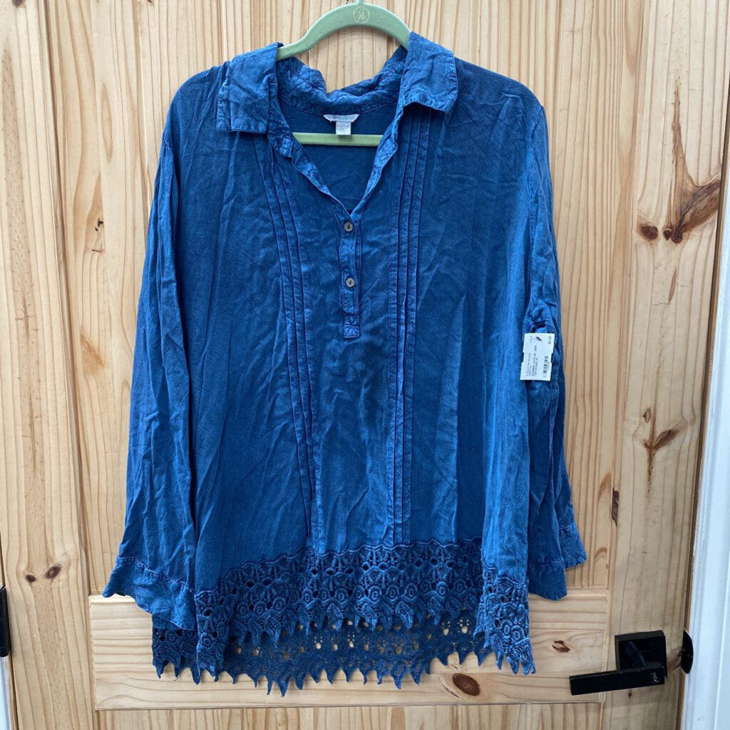 WOMENS CATO DK LINEN TOP 22/24W 3X