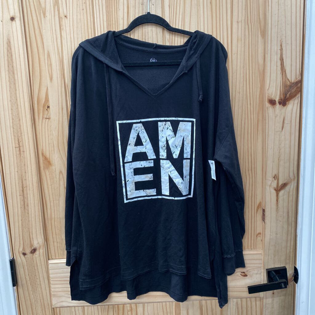 WOMENS CATO LS BLK/WHITE AMEN HOODED SHIRT 18/20W 2X