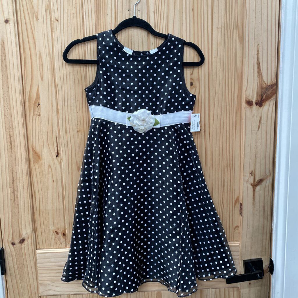 GIRLS BLK SL DRESS W/WHITE DOTS 10