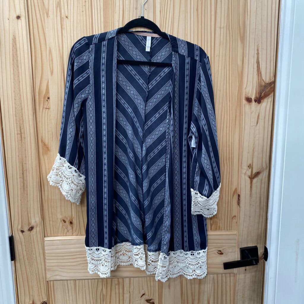 WOMENS XHILARTION CASUAL CARDIGAN NAVY BLUE/BEIGE XXL