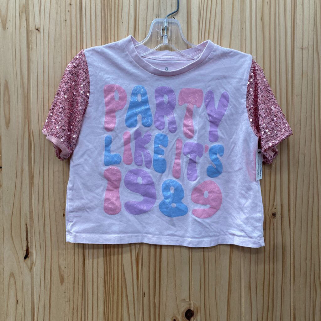 GIRLS PARTY LIKE ITS 1989 LT PINK SHIRT W/PINK SEQUINS 8