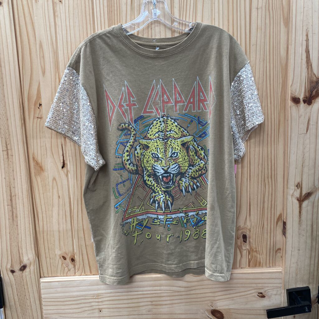 WOMENS DEF LEPPARD DK TAUPE T-SHIRT M
