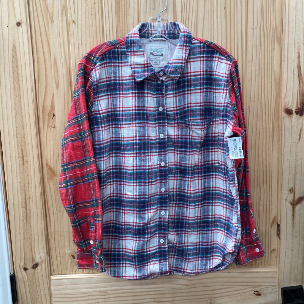 WOMENS AMERICAN EAGLE LS BUTTON UP PLAID SHIRT RED/WHITE/GREEN/YELLOW S