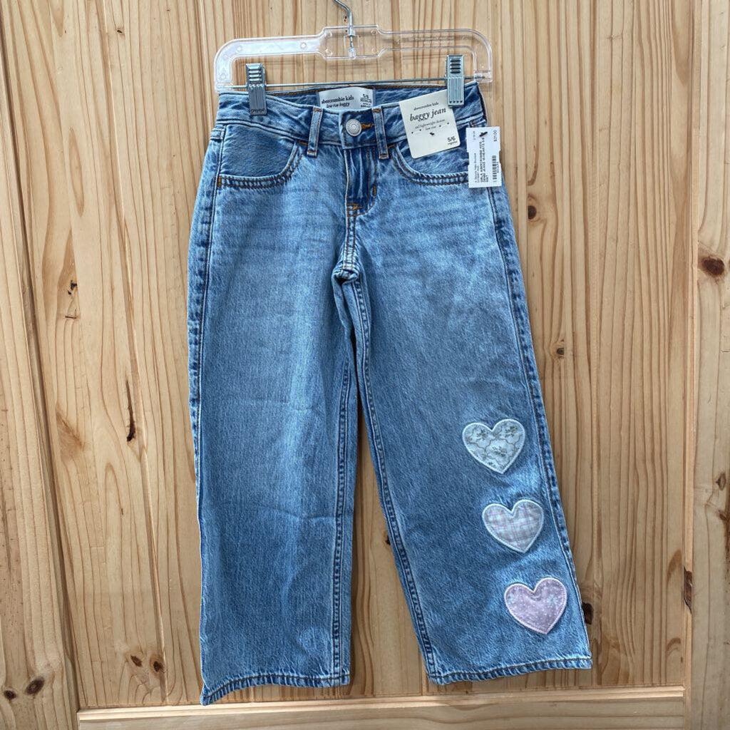GIRLS ABERCROMBIE KIDS DENIM JEANS W/HEARTS 5/6 NWT