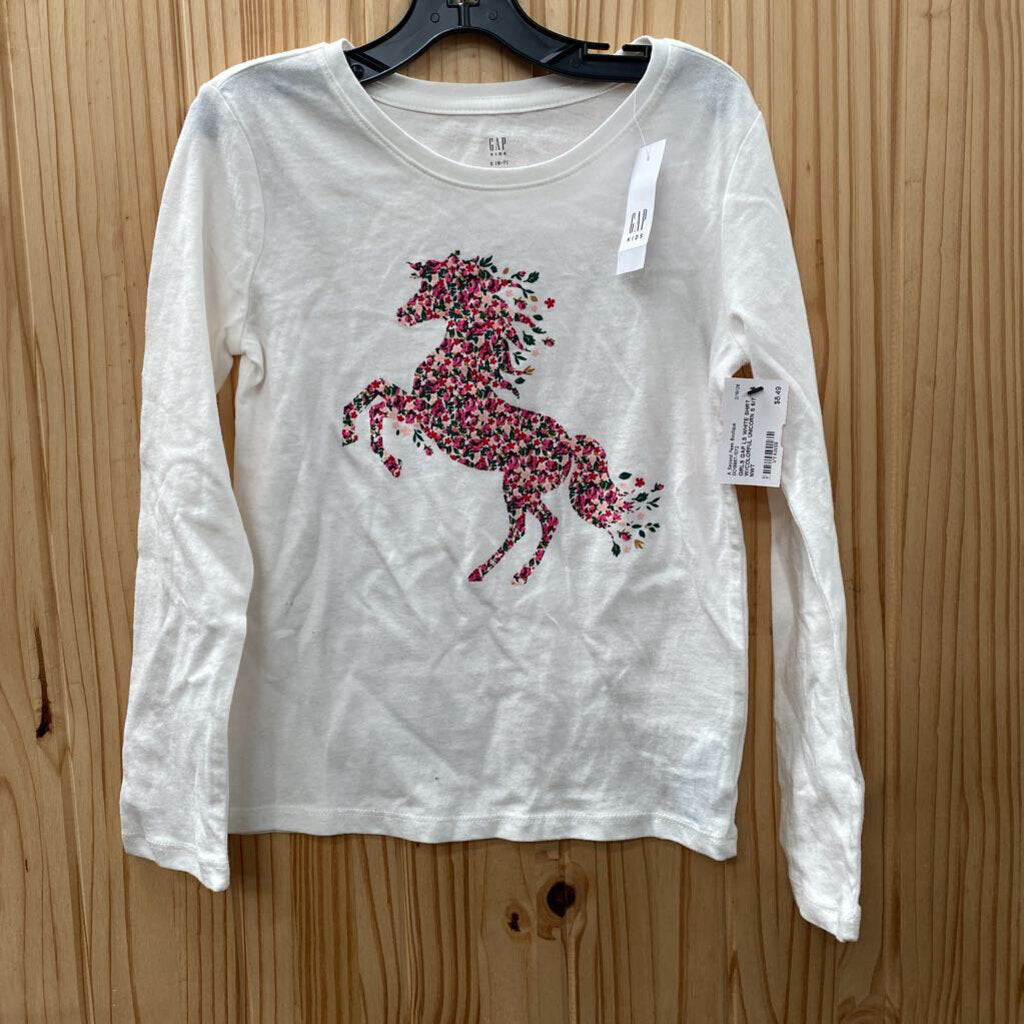 GIRLS GAP LS WHITE SHIRT W/COLORFUL UNICORN S 6/7 NWT