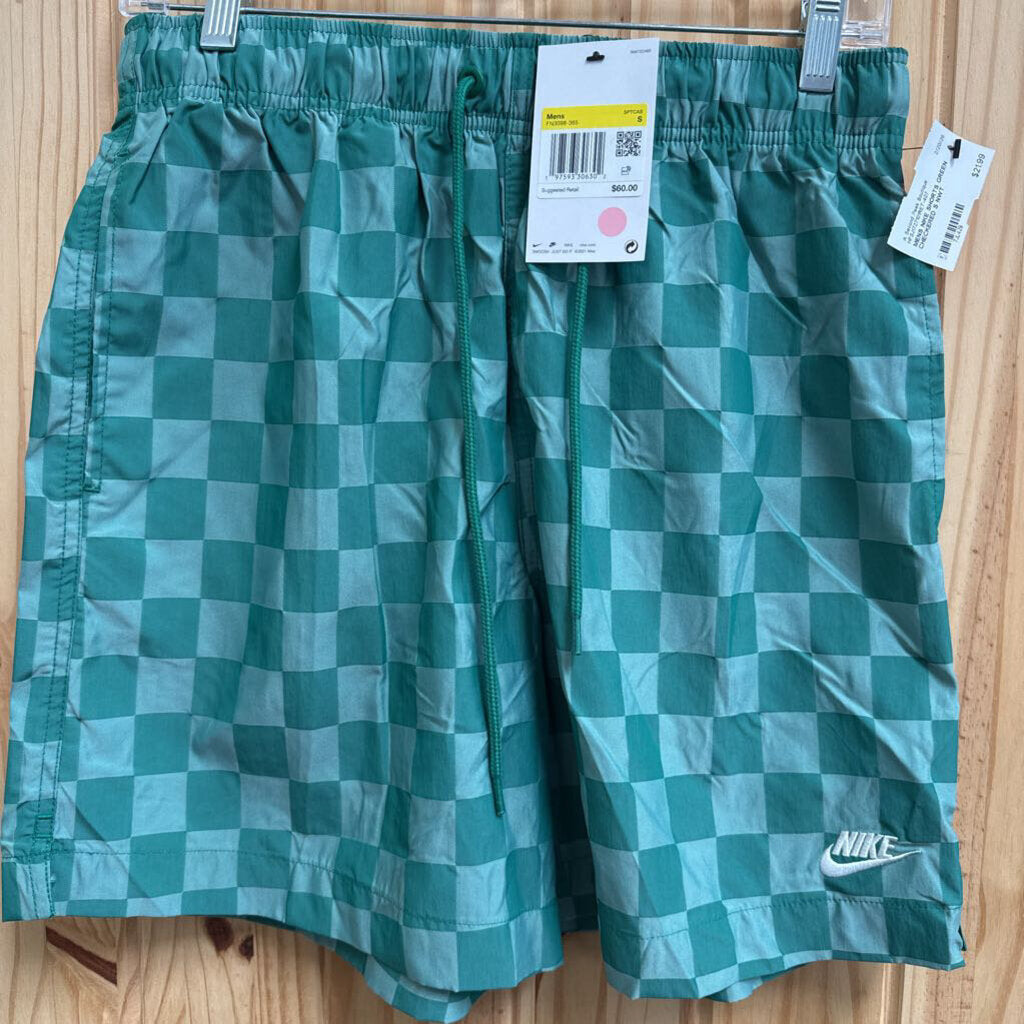 MENS NIKE SHORTS GREEN CHECKERED S NWT