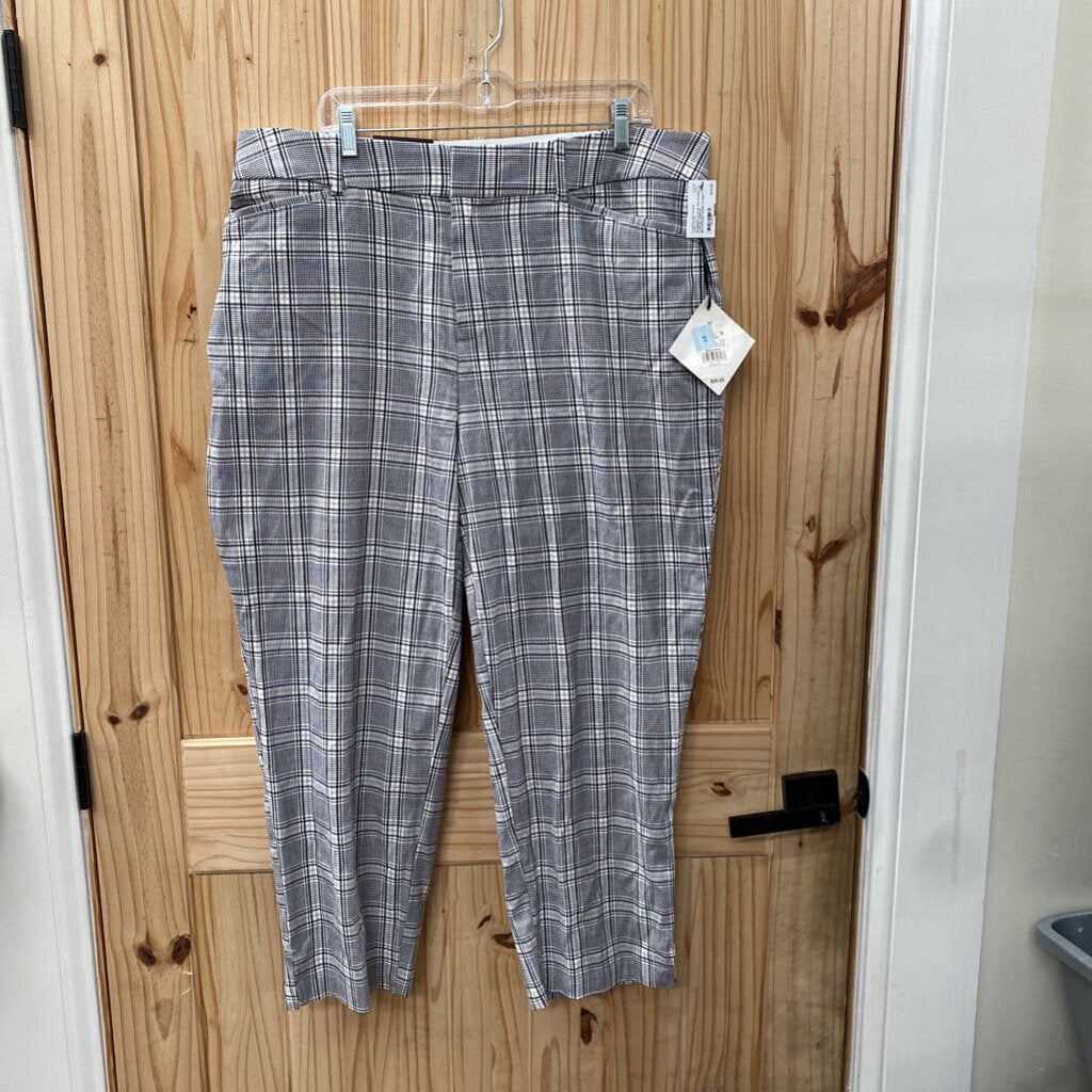 WOMENS AVA & VIV PLAID CASUAL PANTS BLK/WHITE/TAUPE 17 NWT