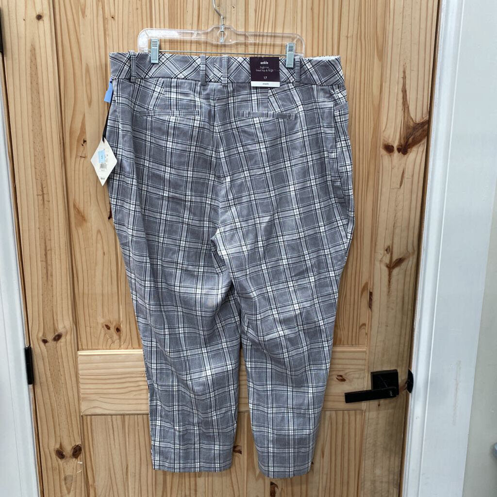 WOMENS AVA & VIV PLAID CASUAL PANTS BLK/WHITE/TAUPE 17 NWT