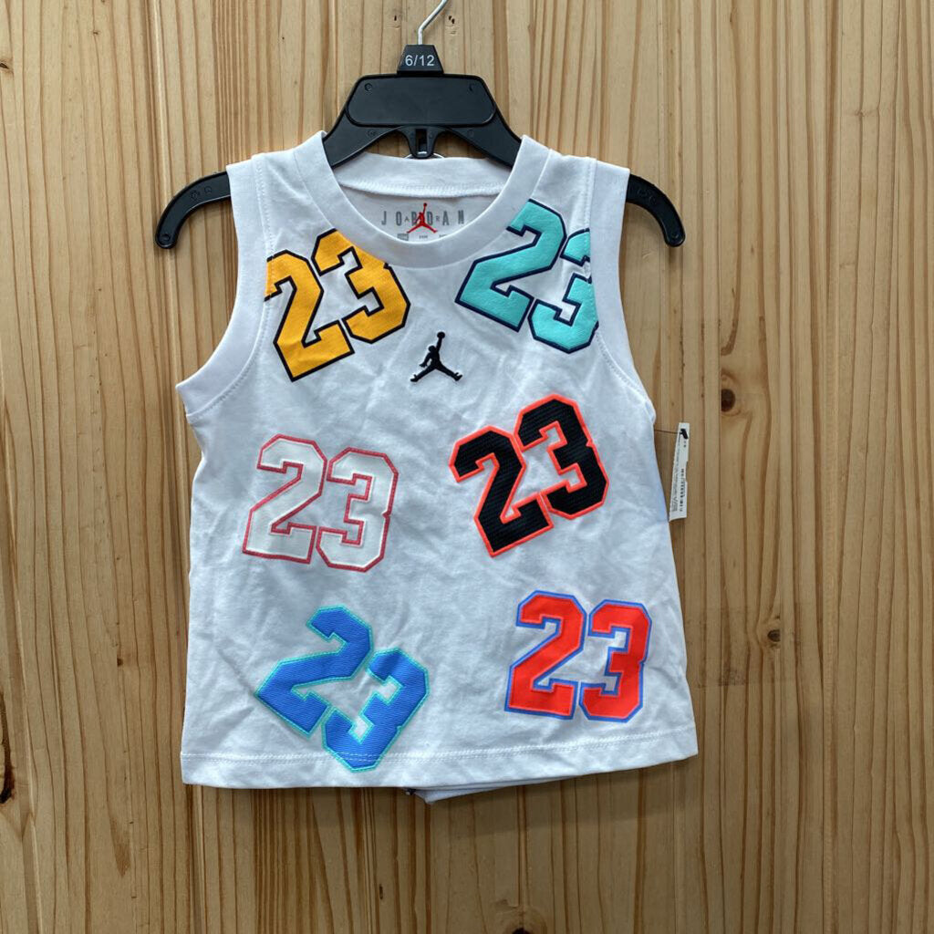 BOYS JORDAN 2PC SET WHITE/BLK/MULTI COLOR 24M NWT