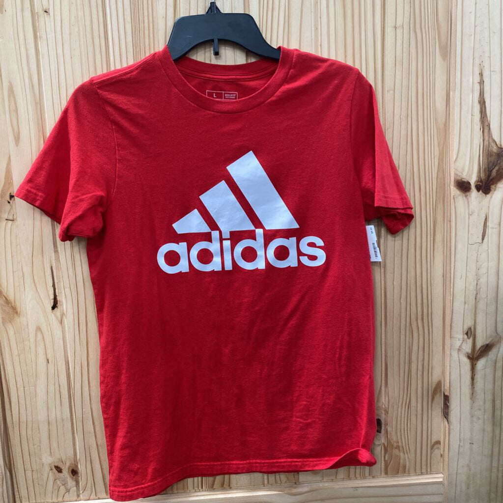 BOYS ADIDAS RED/WHITE SHIRT L 14/16