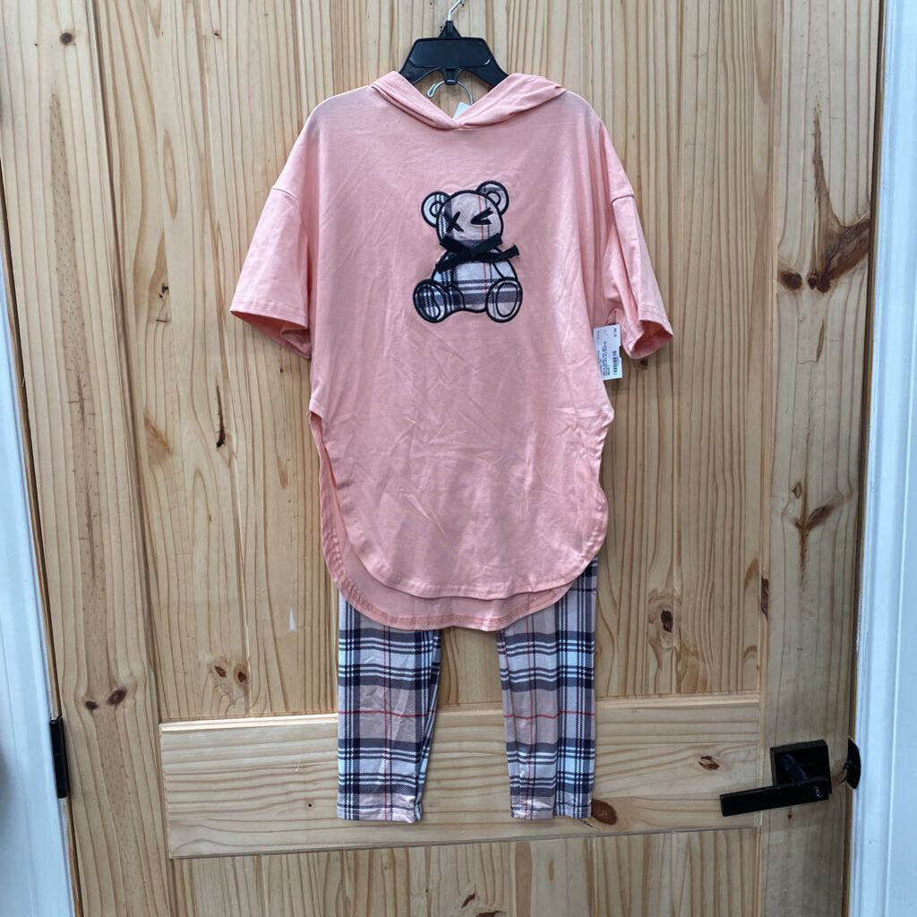 GIRLS SHEIN 2PC SET MAIVE/PLAID W/TEDDYE BEAR 7