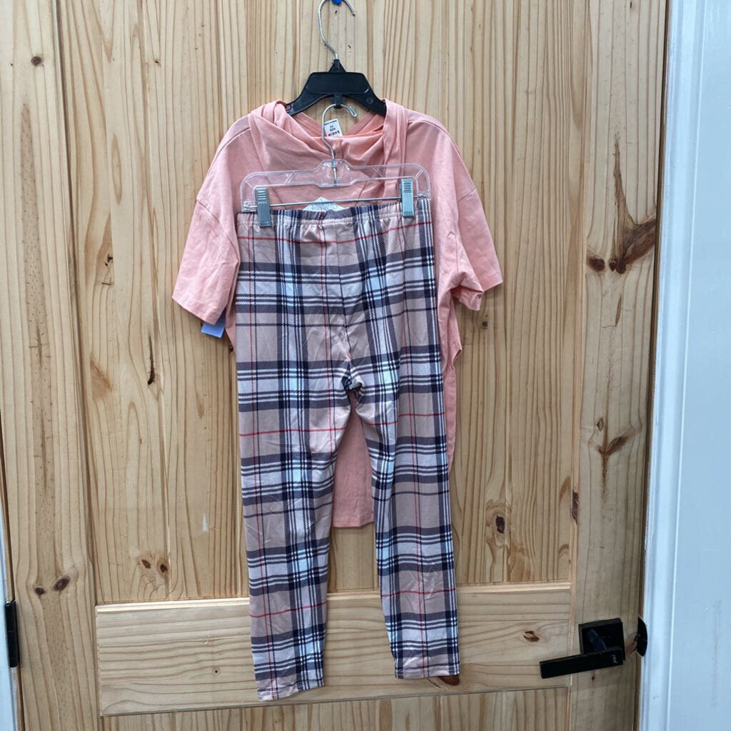 GIRLS SHEIN 2PC SET MAIVE/PLAID W/TEDDYE BEAR 7