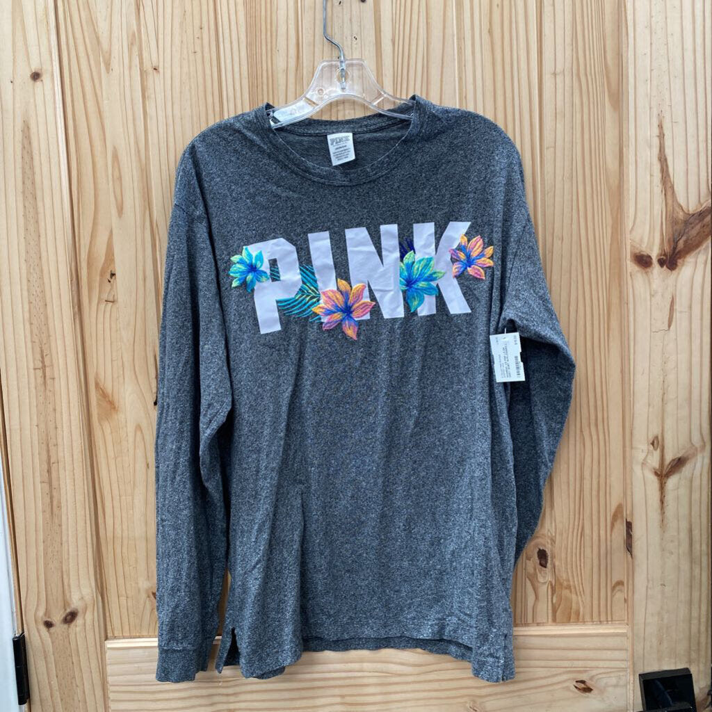 WOMENS VS PINK LS DK GREY SHIRT W/FLOWERS L