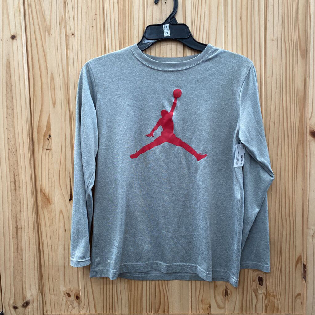 BOYS JORDAN LS SHIRT GREY/RED L 12/13