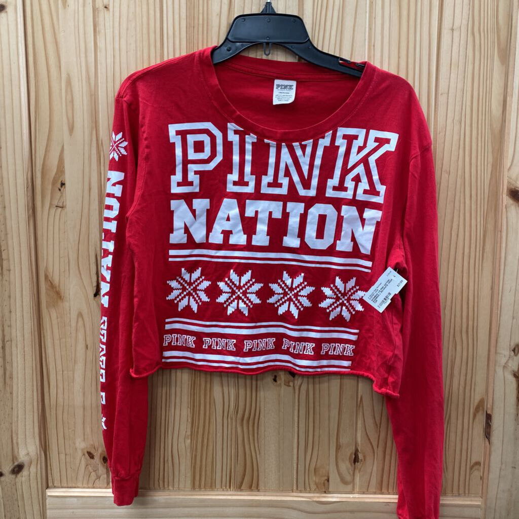 WOMENS VS PINK NATION WOMENS L RD/WHITE CROP TOP