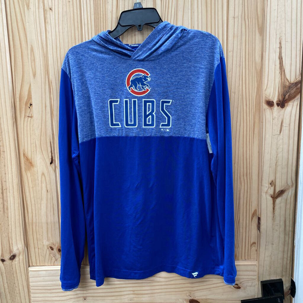 CUBS LS BLUE HOODED SHIRT FANATICS MENS M