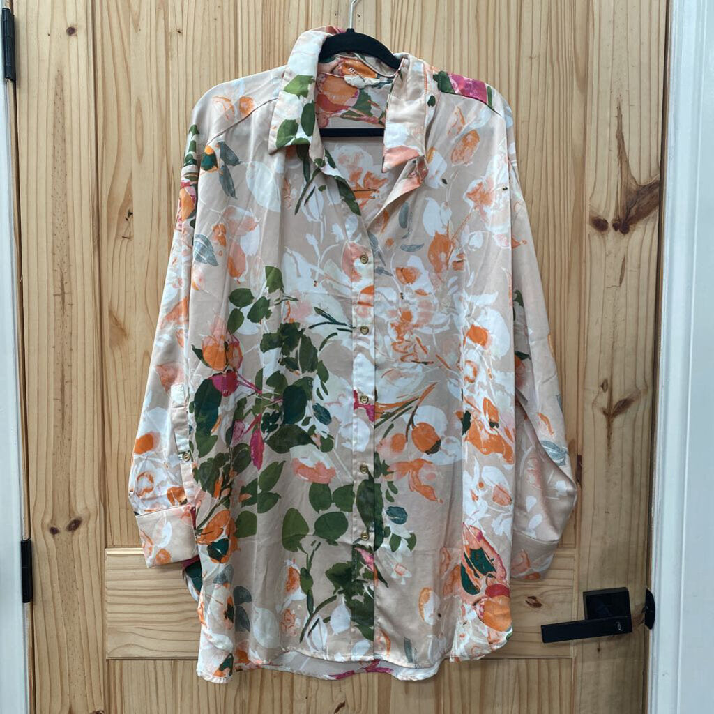 WOMENS ENTRO PINK FLORAL CASUAL TOP 1X