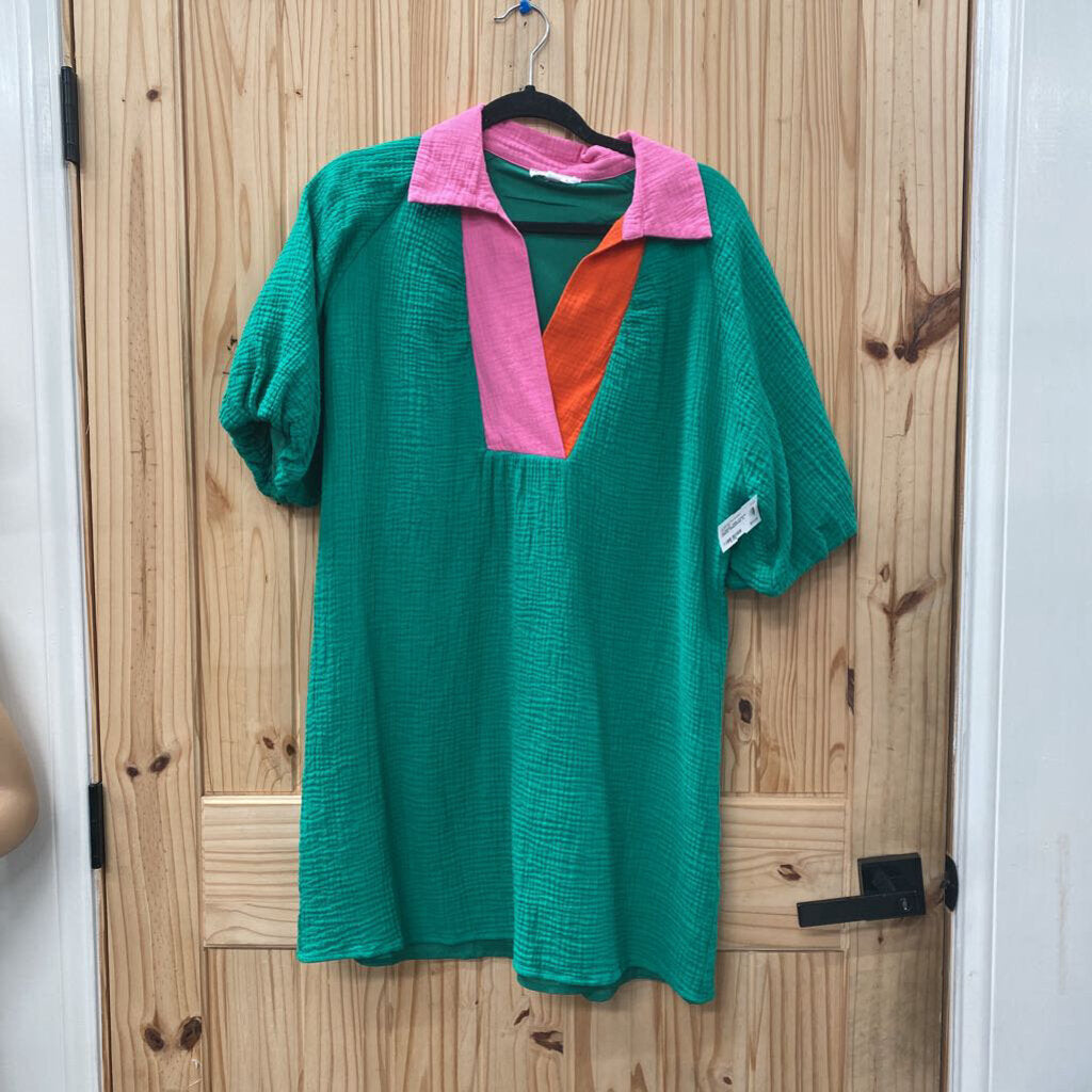 WOMENS THML CASUAL DRESS GREEN/PINK XL