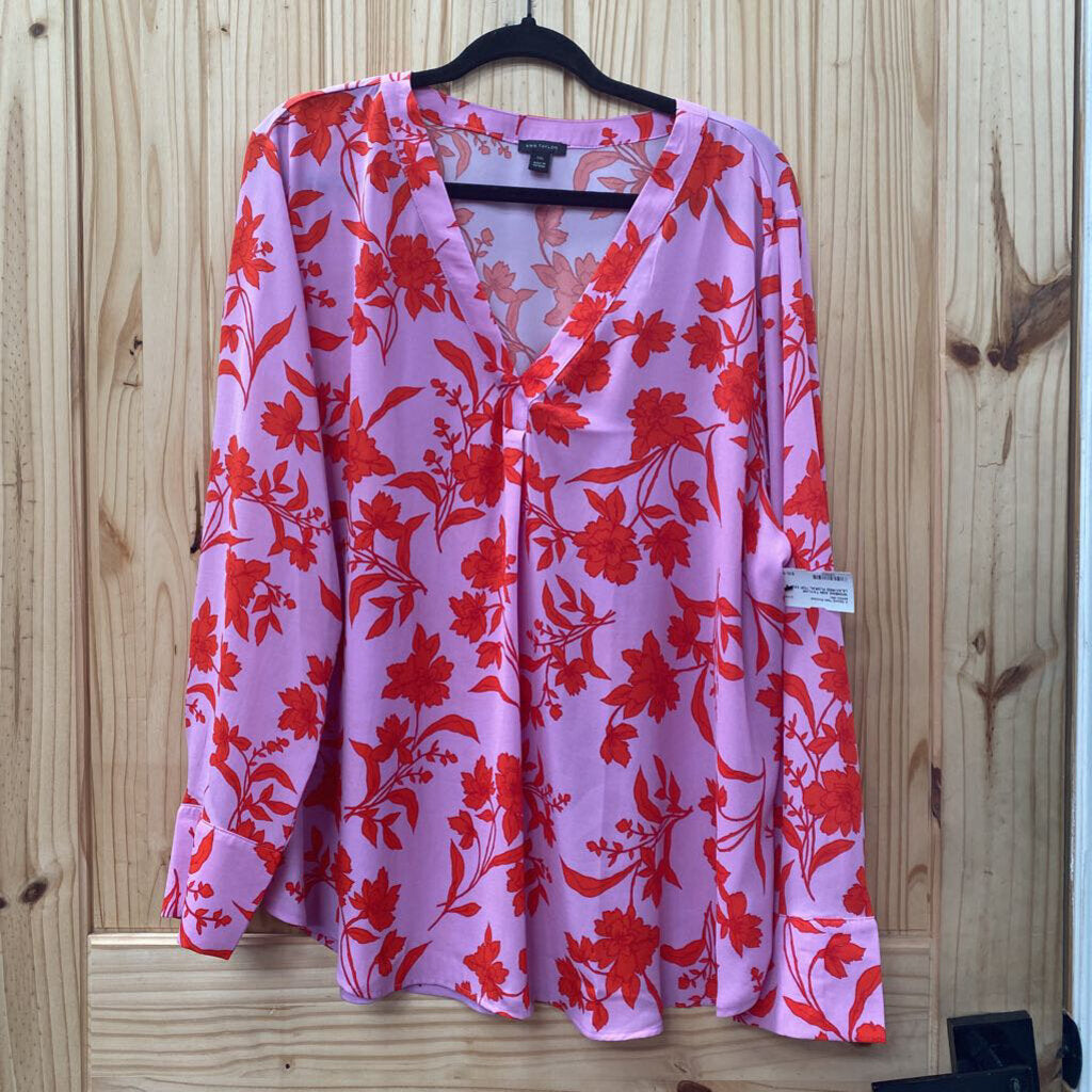 WOMENS ANN TAYLOR LILAC/RED FLORAL TOP XXL