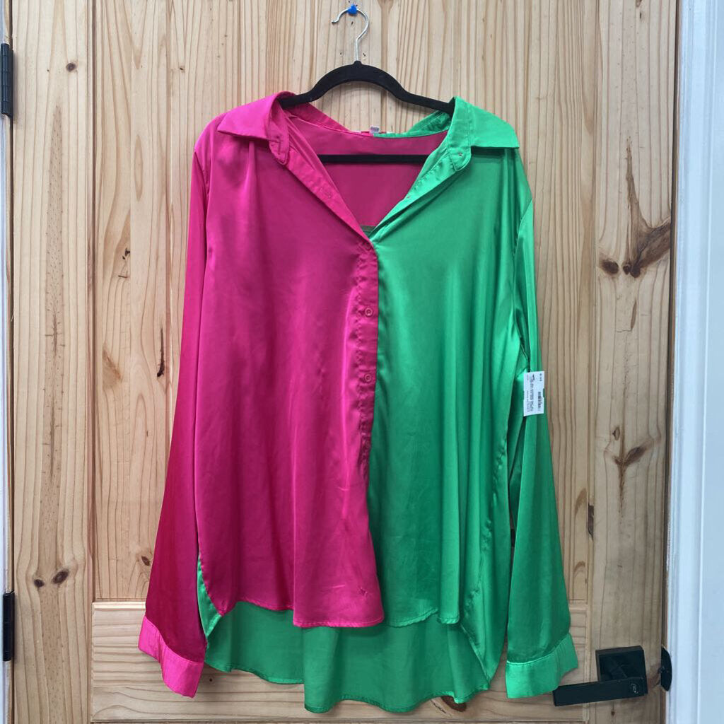 WOMENS JESS LEA CASUAL TOP LIME GREEN/DK PINK 2X