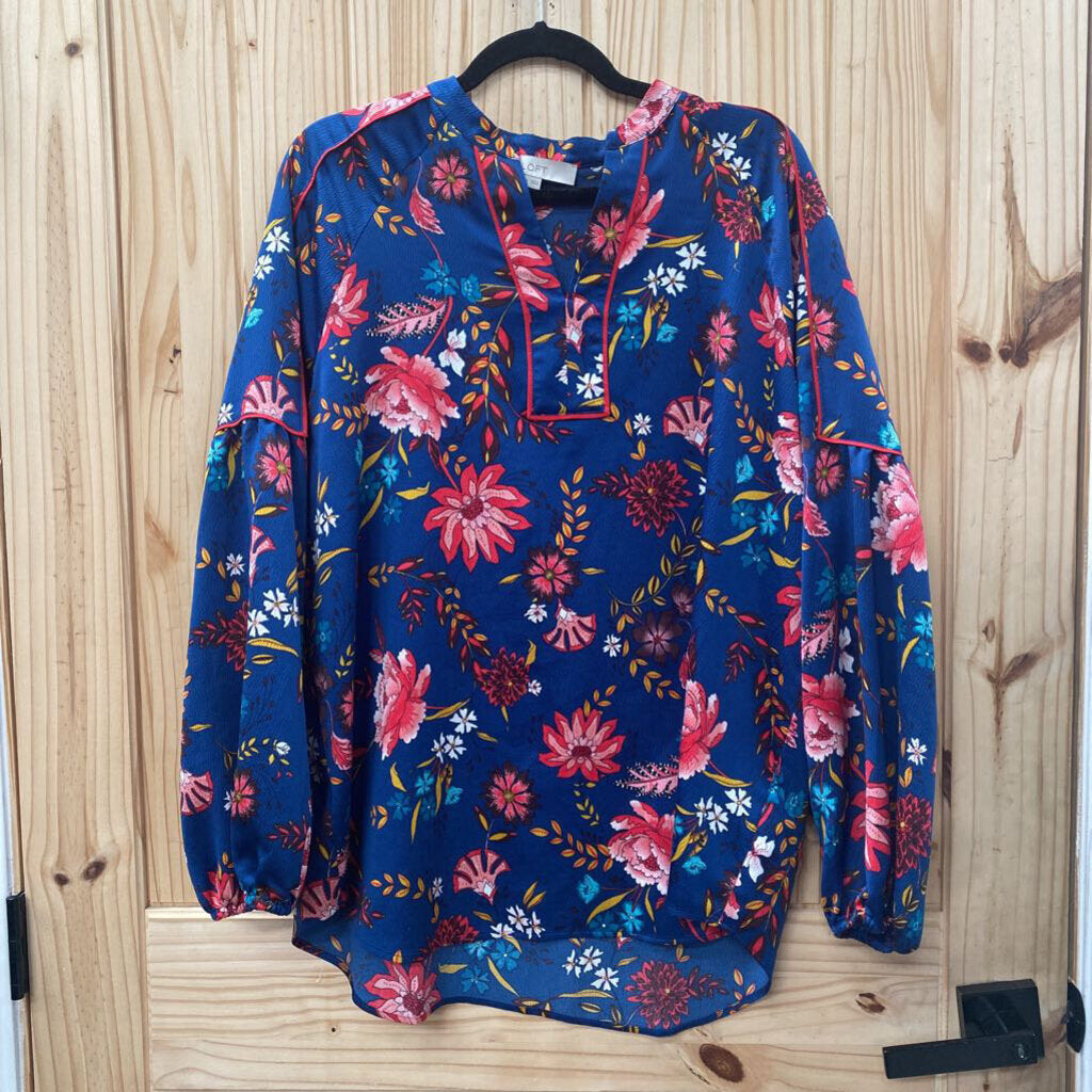 WOMENS THE LOFT NAVY BLUE FLORAL TOP XL