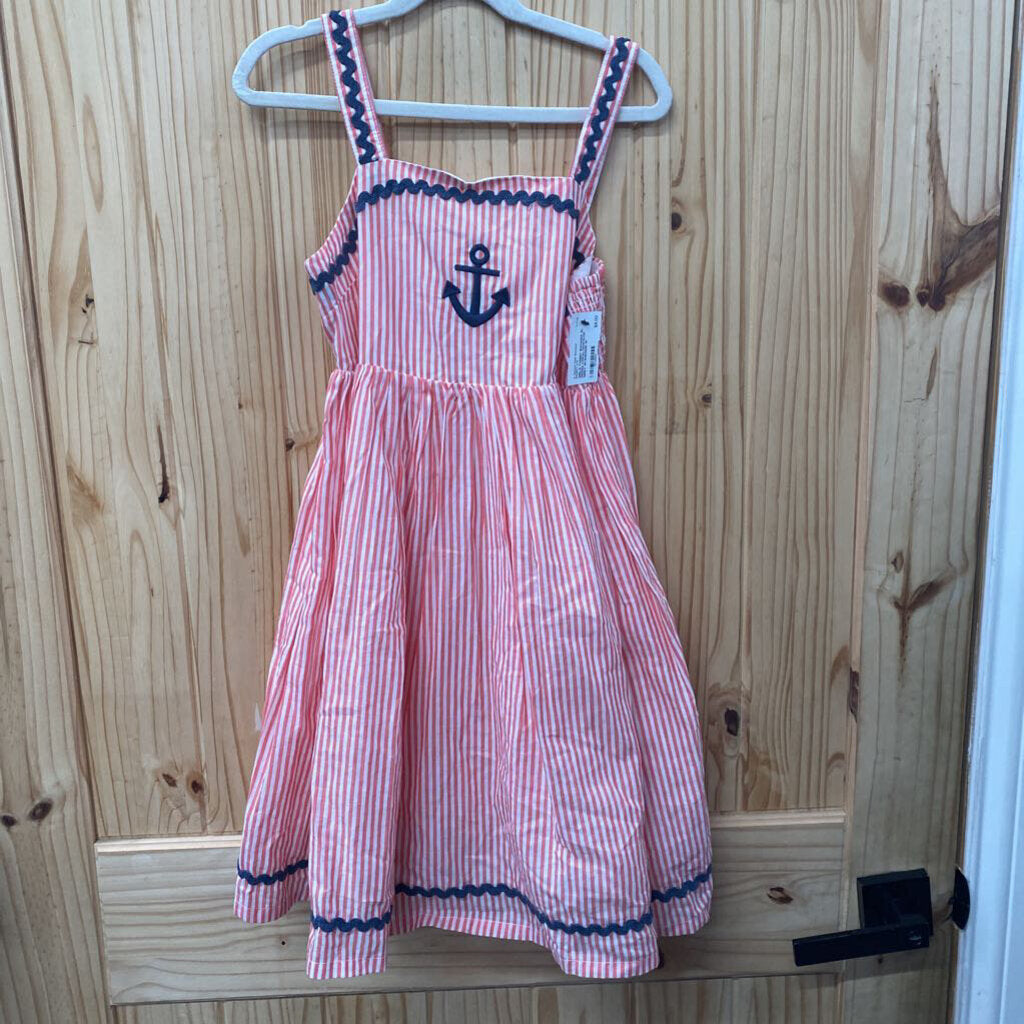 GIRLS TOMMY BAHAMA SL DRESS CORAL/WHITE/DK GREY W/ANCHOR 10