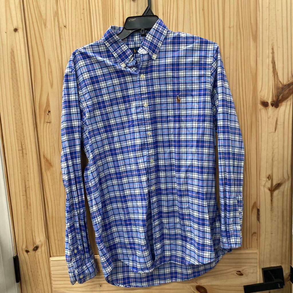 MENS RALPH LAUREN LS BUTTON UP PLAID SHIRT BLUE/WHITE/RED L