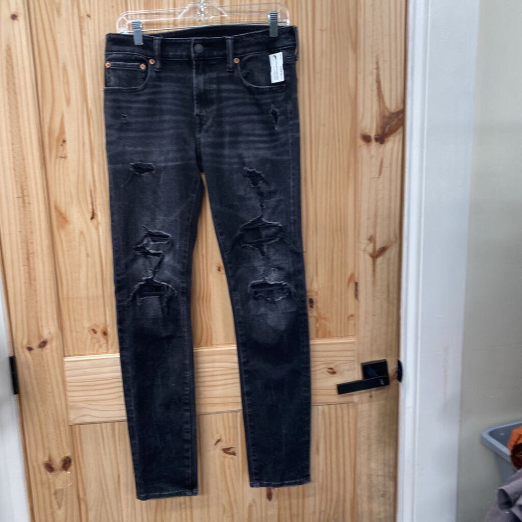 MENS AMERICAN EAGLE BLK DENIM DIST. JEANS 32X34